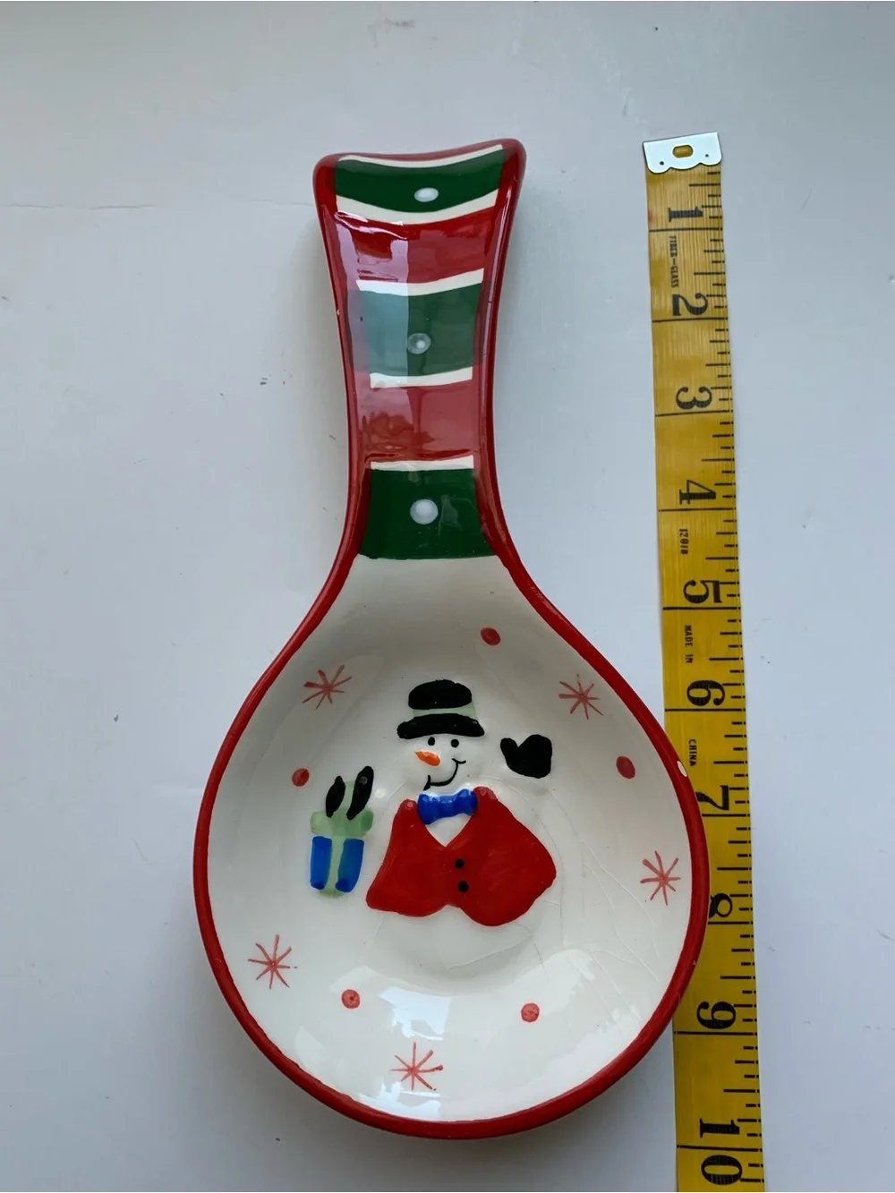 Vintage Christmas Snowman Ceramic Spoon Rest - Festive Holiday Decor
